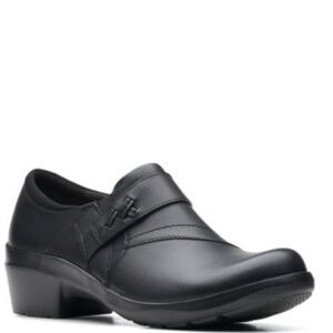Clarks Black Leather Mules